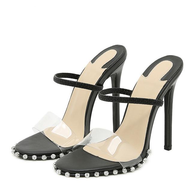 Liyke Summer Pvc Transparen Women 'S Shoes Slippers Fashion Crystal Rivet Design Round Open Toe High Heels Gladiator Sandal Pumps