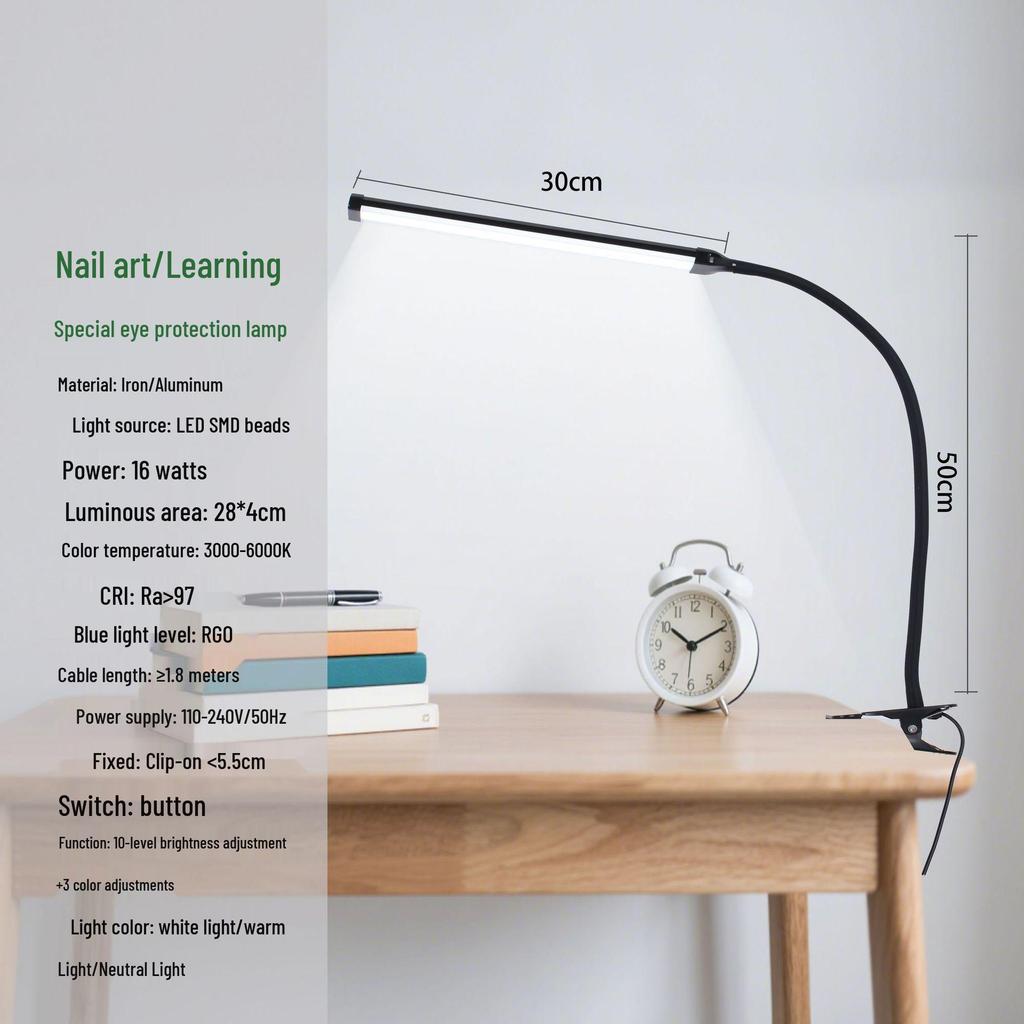 High Brightness Eye-Protection LED Clip-On Desk Lamp for Study and Nail Art