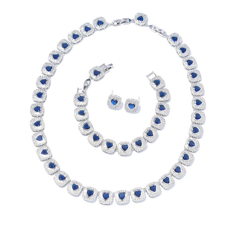 Europeisk och amerikansk ny halsbandstemperament smaragd halsband örhängen armband set klänning zirkon accessoarer