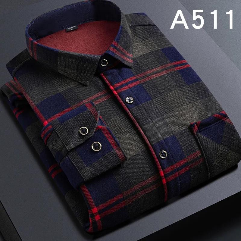 Men's Thickened Fleece Lined Long Sleeve Shirt Warm Slim Fit Plaid Casual Fashion Winter Shirt No Ironing Required Male Apparel