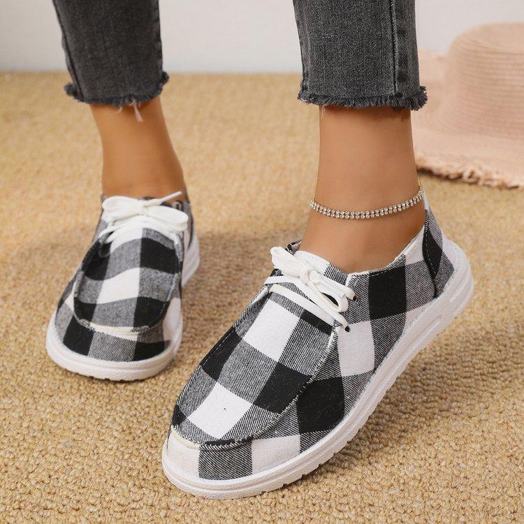 Lässige Damenschuhe aus Canvas in Übergröße mit flachem Ausschnitt, Herbst neue Damenschuhe zum Schnüren, bequem mit weicher Sohle