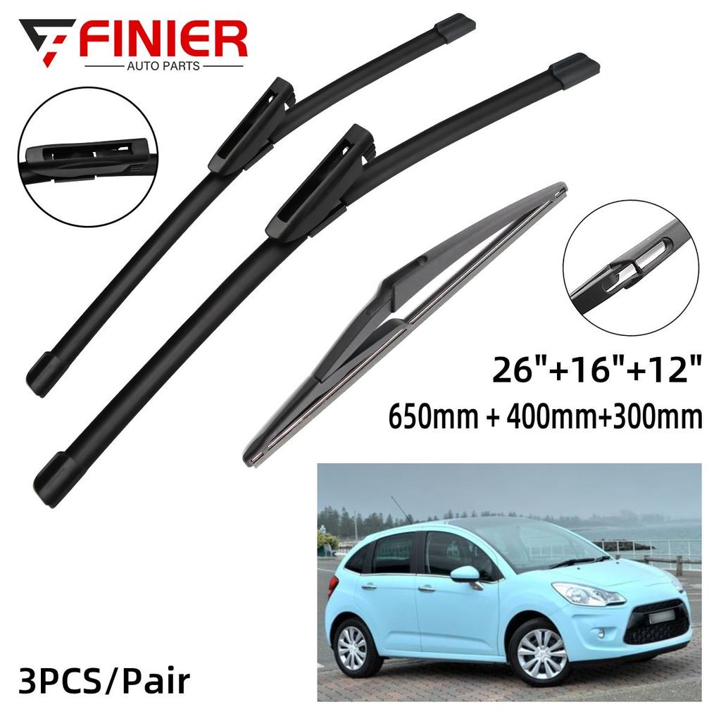 3PCS Wiper Blades For Citroen C3 MK2 Hatchback 2009-2016 26" 16" 12" Fit Front Windshield Windscreen Window Brushes Cutter Accessories
