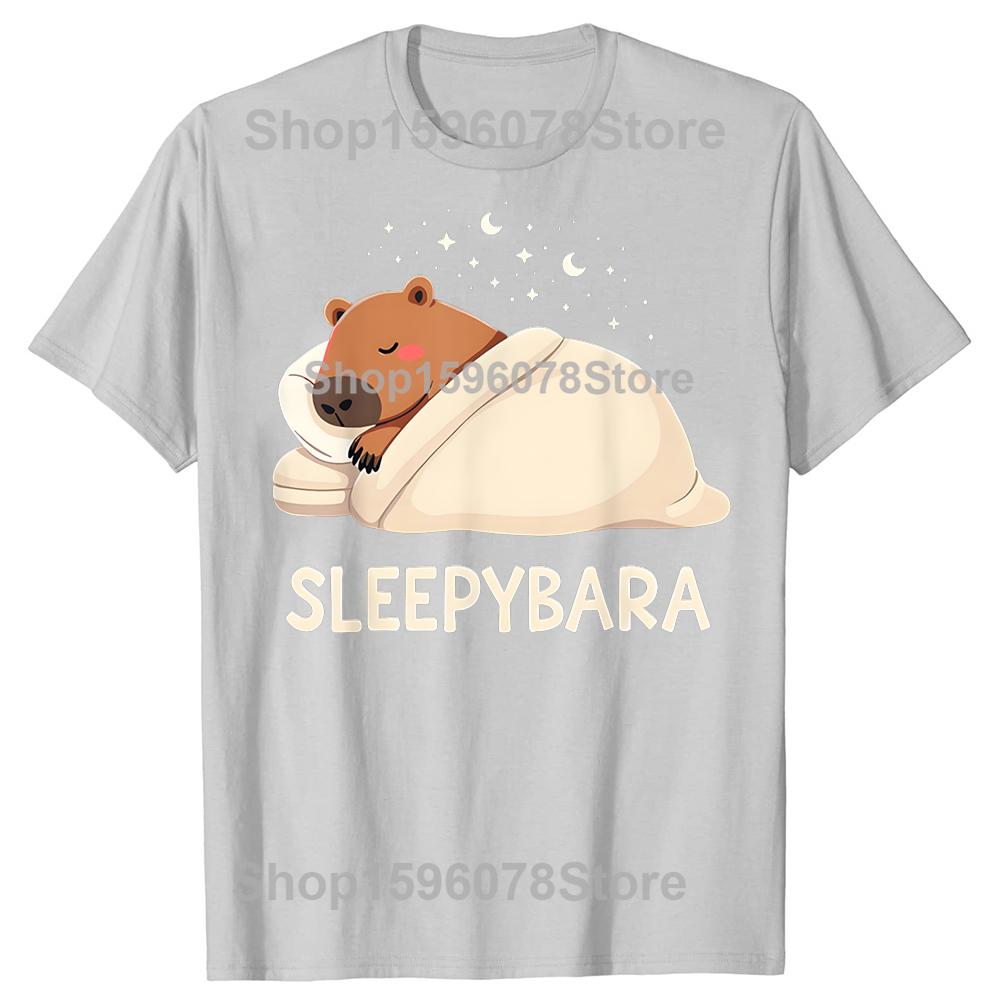 Capibara Durmiendo Sleepybara Camisetas Streetwear Manga Corta Regalos de Cumpleaños Ropa para Hombre Moda Casual Suelta Camiseta Oversize