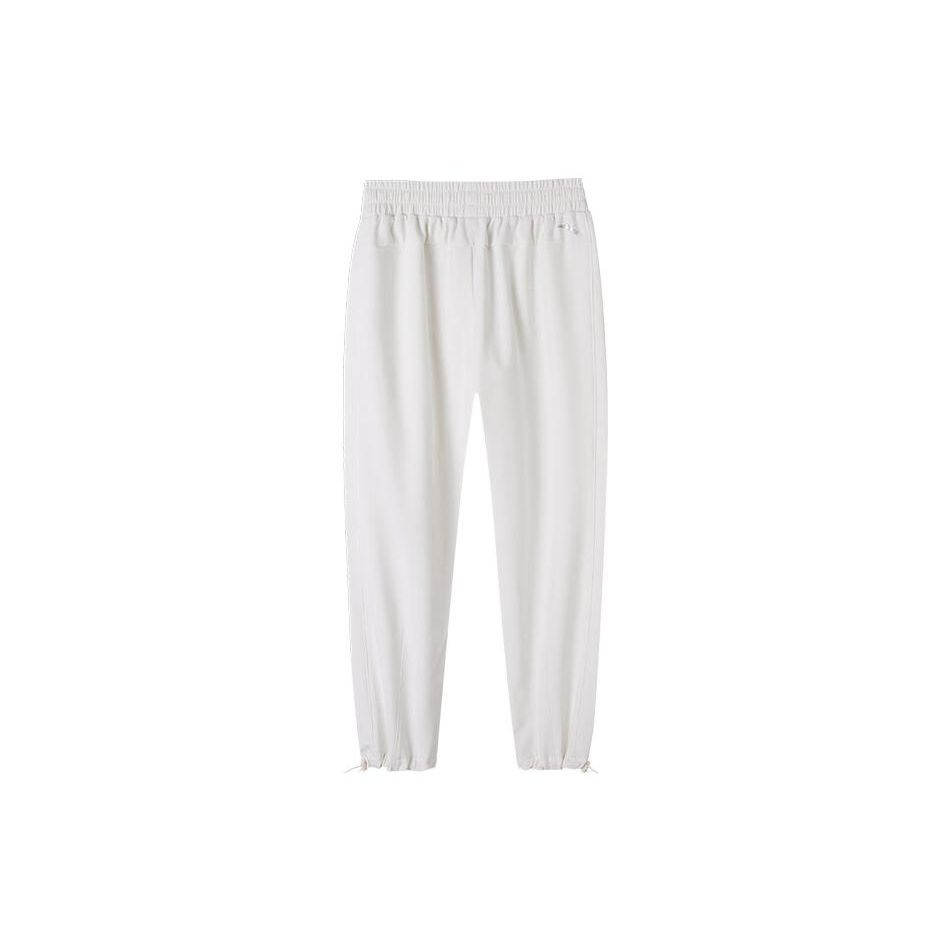 Anta Série de Treino Cor Sólida Cintura Média Cordão Lã Punho Calças Desportivas Calças Femininas Branco 962147504-2