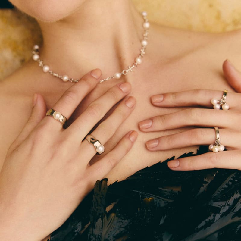 lowool Tree pearls silver ring