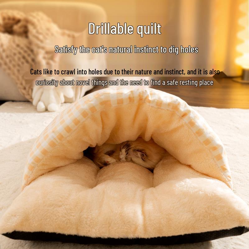 Ζεστό Κρεβάτι για Γάτες & Σκύλους: Χοντρός χαριτωμένος υπνόσακος για φθινόπωρο/χειμώνα, ζεστός, κλειστό στρώμα για κατοικίδιο.