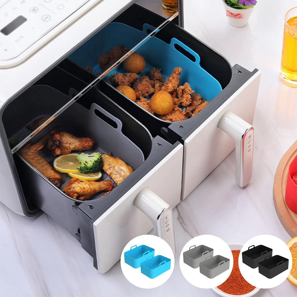 1/2PCS Reusable Air Fryer Silicone Tray Dish Dual 2 Basket Baking Pan Oven Pot Plate Liner Dual Air Fryer Accessories For Ninja