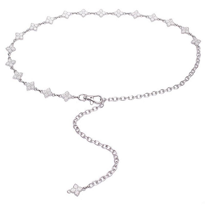 

Womens Silver Waist Chain With Water Drilled Decor For Dress Waistline Enhancement SilverLeaf