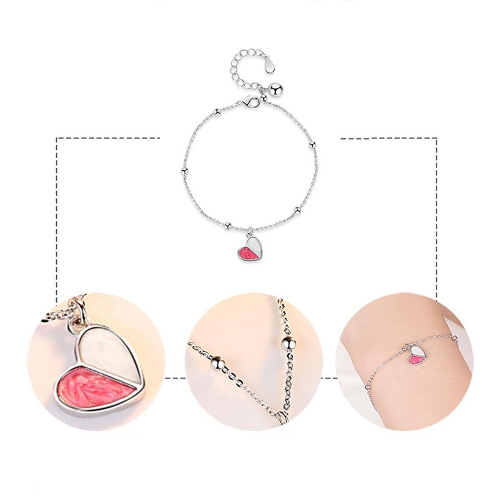 New 925 Sterling Silver Women Bracelets Fashion Romantic Heart -Shaped Simplicity Crystal Epoxy Bracelet Jewelry Anniversary Gift