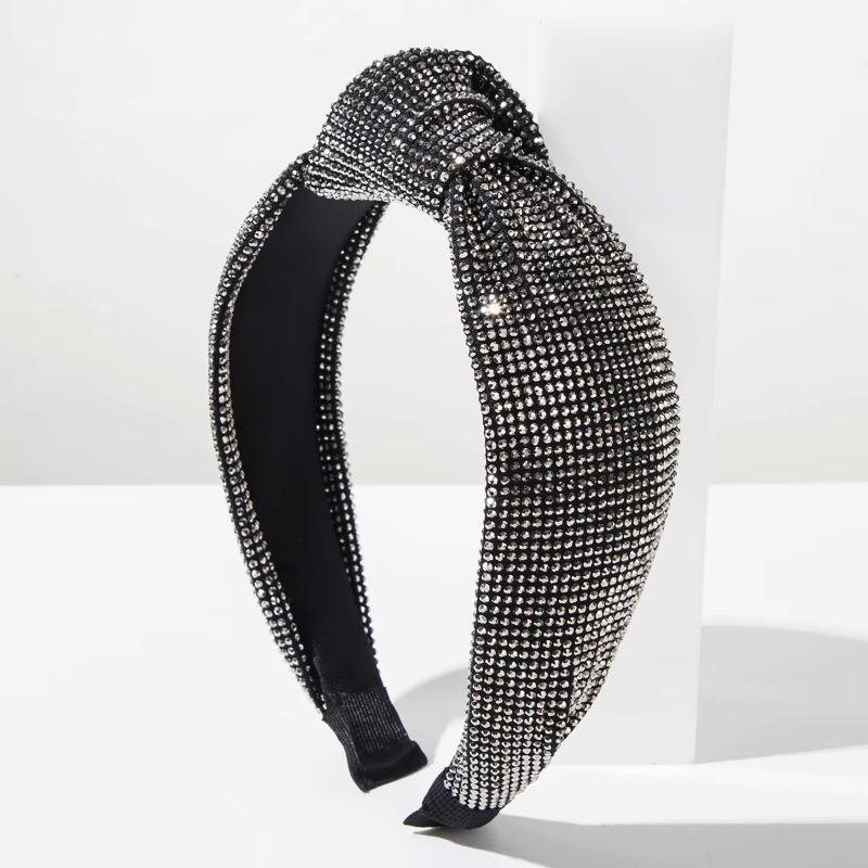 Retro Baroque Style Super Sparkling Full Diamond High Skull Knot Wide Edge Headband Hair Accessory For Women
