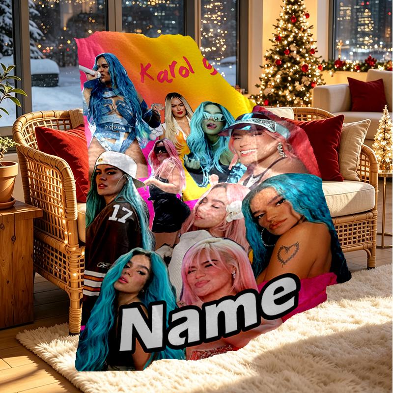 Custom Name Personalized Karol G Print Blanket, Home Decor, Bedroom, Sofa, Camping, Couch, Gifts for Birthday Christmas