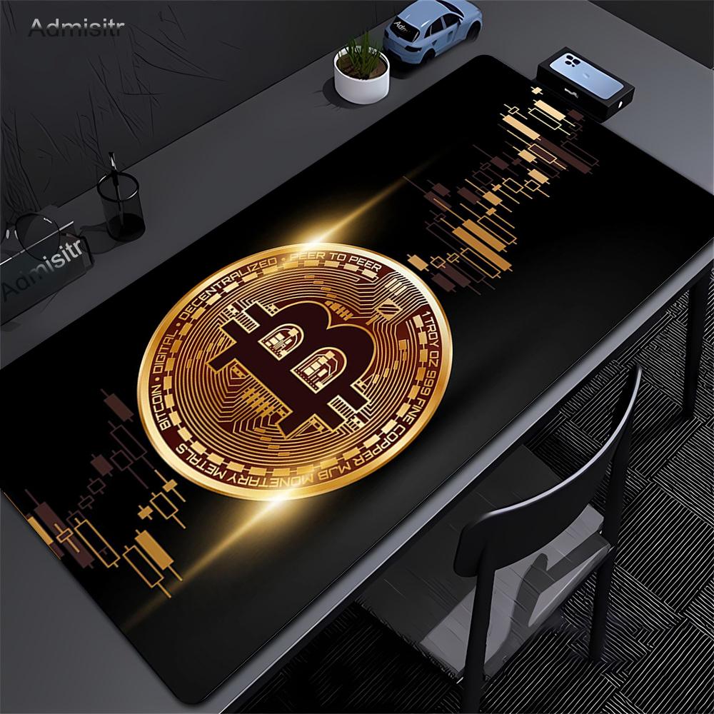Large Gaming HD Mousepad Bitcoin Mouse Pad Anti-slip Rubber Mouse Mat Computer Gamer Desk Mat Stitched Edge Black Gamer Mousepad