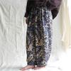 Women Vintage Print Floral Straight Pants Elastic Waist Spring Loose Pockets Linen Chinese Style Pants