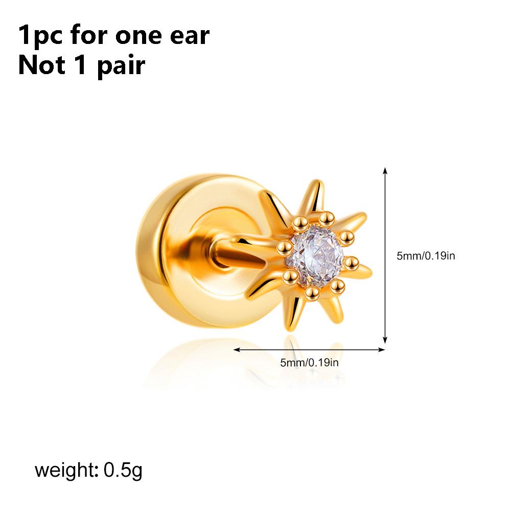 1PC Stainless Steel Star Moon Sun Stud Earrings For Women Simple Daily Wear Cartilage Piercing Earring Punk Unisex Rock Jewelry
