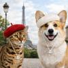 Breathable Pet Headwear Adorable Cute Pet Painter Hat Casual Style Cat Beret Hat  Photos Sessions