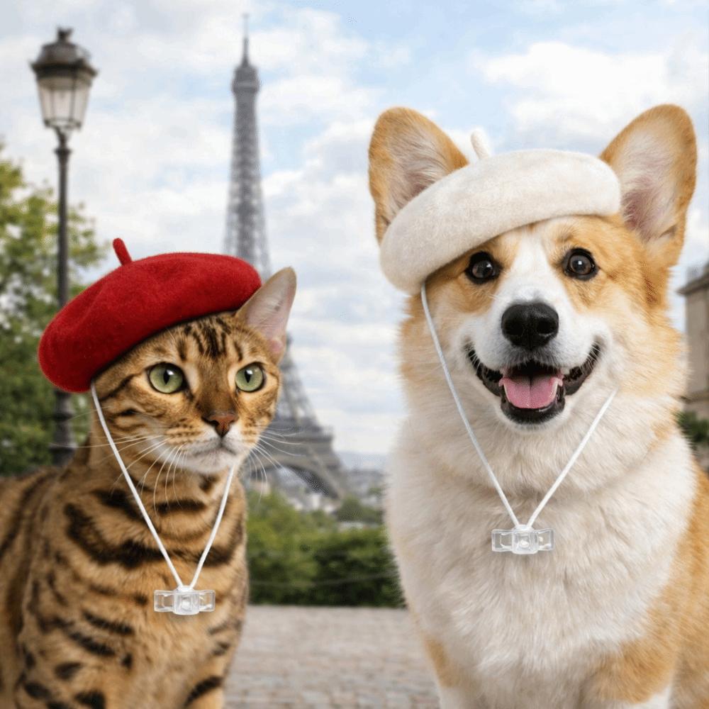 Breathable Pet Headwear Adorable Cute Pet Painter Hat Casual Style Cat Beret Hat  Photos Sessions