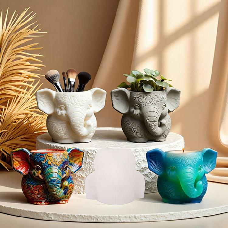 Multifunktionale Elefanten-Silikonform für Harz-Betonguss, dekorative Sukkulenten-Pflanzgefäße und Schmuck-Displays