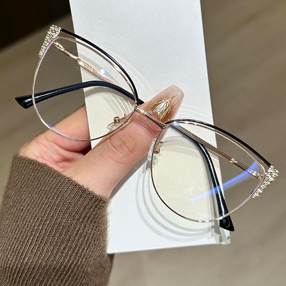 Fashion Glasses For Women Comfortable Studded Eyeglass Frame Eye Anti Blue Light Glasses Metal Metal Eyeglass Frame