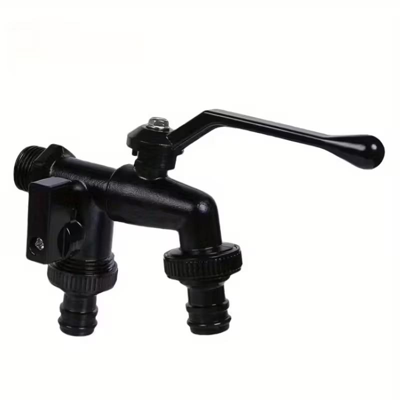 Kran zewnętrzny 1/2 Ogrodnictwo Podwójne wyjście wody Mosiężna dysza Jeden na dwa wyjścia Podwójny smoczek Nano Czarny Miedziany kran