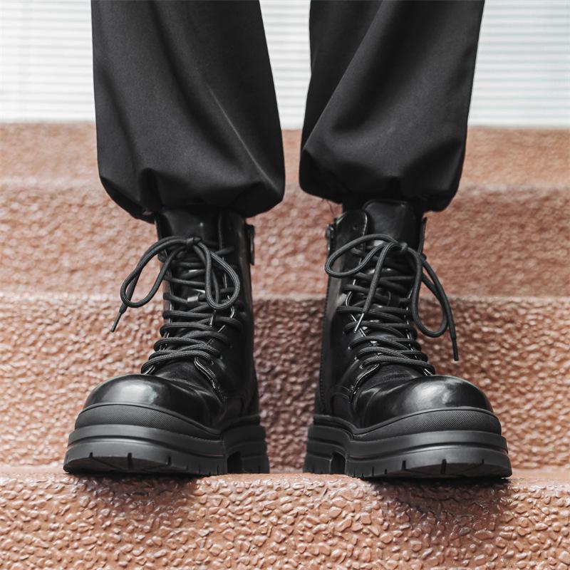 British style black mid-top Martin boots men's autumn Korean version retro platform locomotive tooling boots tide 14406-J