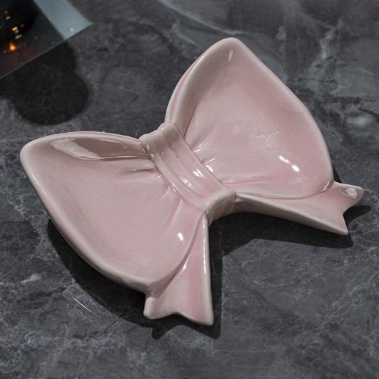 Bow Soap Dish Bathroom Ceramic Soap Holder with Self Draining No Water Accumulation Soap Tray for Home Dormitory Washbasin Bathroom Shelf