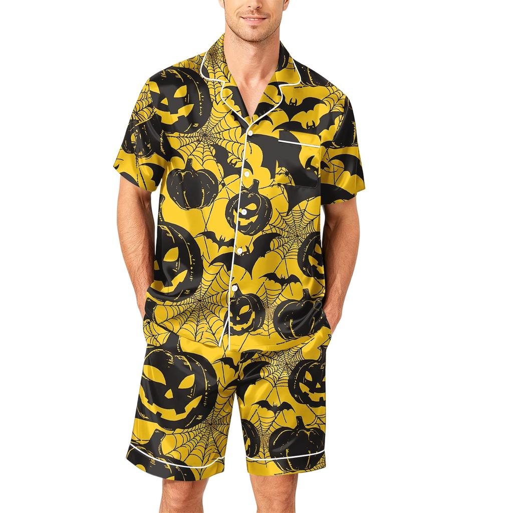 Ensemble Pyjama Homme Manches Courtes Boutonné Haut et Short Coupe Ample Douce Vêtements de Nuit avec Motif Imprimé S à XXXXL