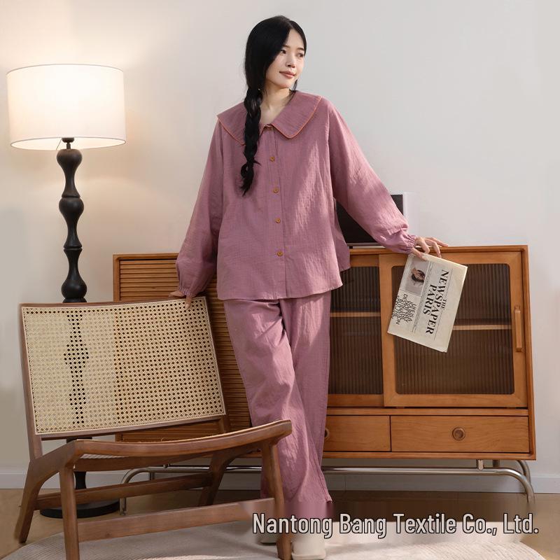 

Женский милый пижамный комплект с темно-синим воротником - Длинный рукав, Длинные брюки, Весенне-осенняя домашняя одежда, Стиль принцессы академии M (40-60 kg)