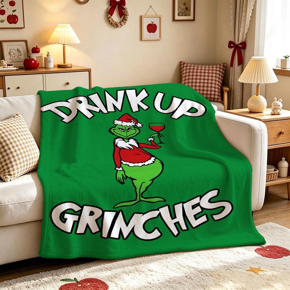 Extra Grinchy Today Theme Cute Flannel Blanket Machine Washable Fleece Blanket For Living Room Bedroom Gaming Room Party Decor Christmas Gift