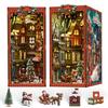CRESYMME Miniature House Dollhouse Book Nook Wooden DIY 3D Hobby Handmade Kit, (Christmas Square)