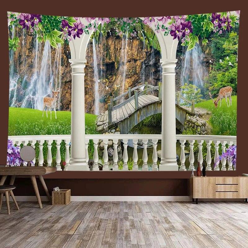 Window Sill Garden Beach View Large Tapestry Wall Hanging Bohemian Hippie Tapestry Room Aesthetic Living Room Home Decoration