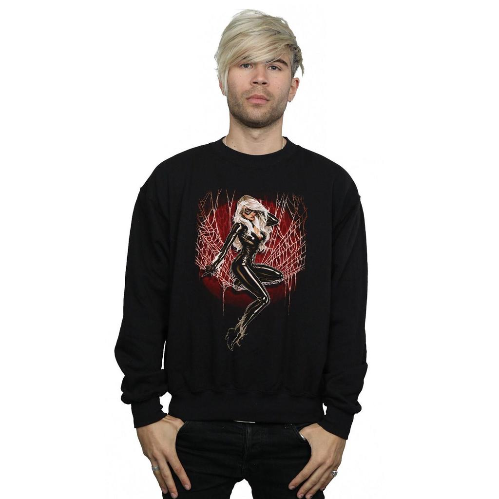 Marvel Mens Black Cat Spider Web Sweatshirt