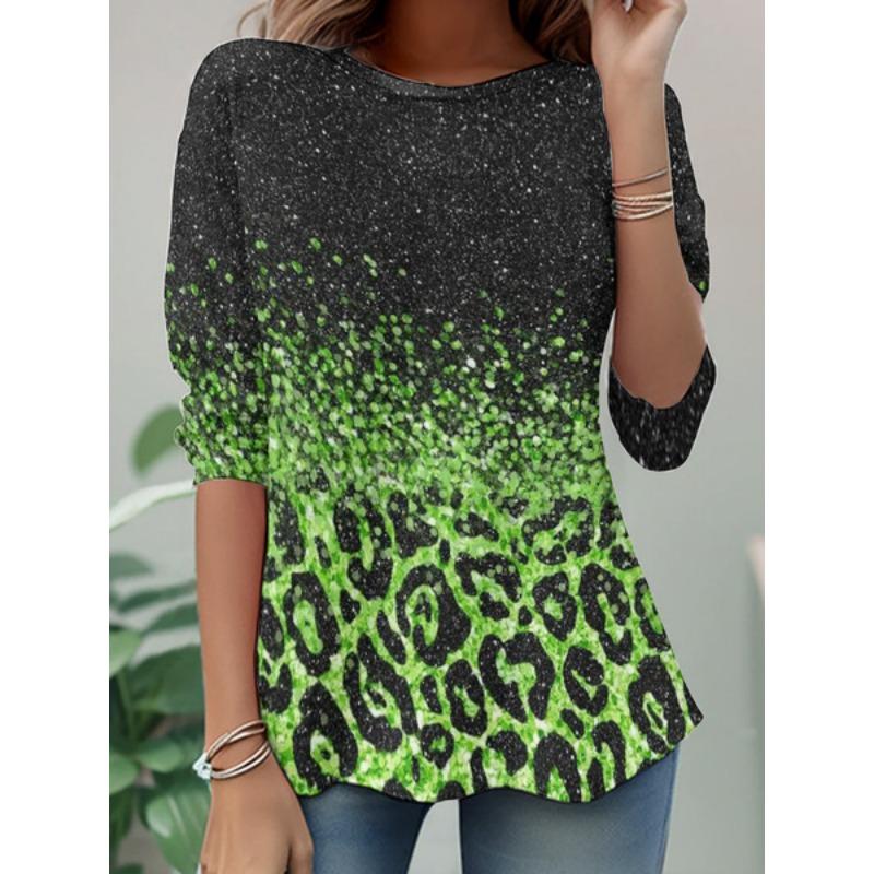Round Neck 3D Printed Top Colorful Fashionable Casual Long Sleeved Women's T-shirts