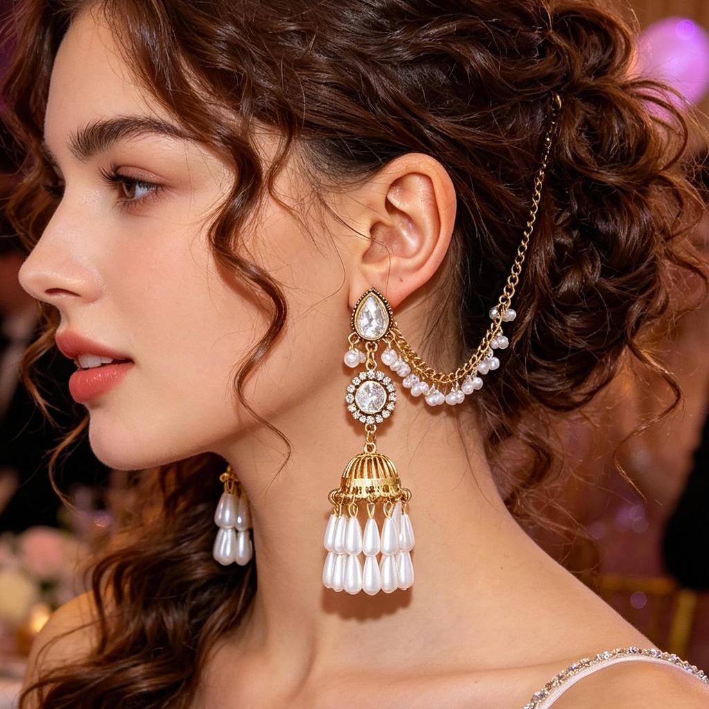 High-End Retro Bohemian Ethnic Style: Hollow Round Diamond-Encrusted Bell Long Earrings
