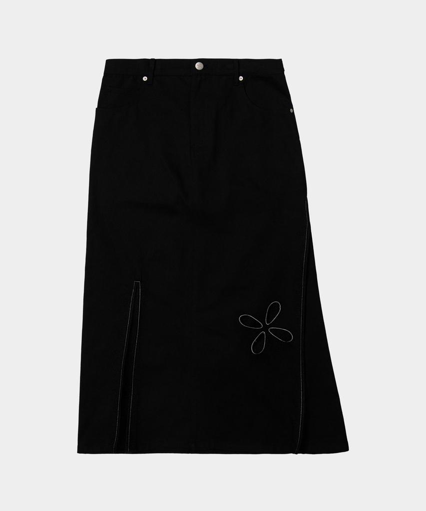 Liomeu Cotton Asymmetrical Long Skirt_Black : Radiant084
