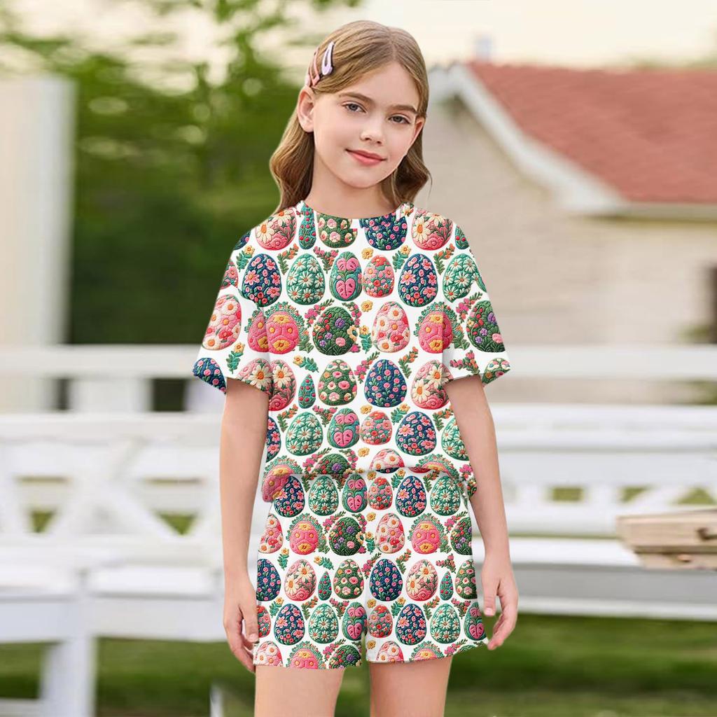 Conjunto Patriótico para Niña de 2 Piezas con Camiseta de Manga Corta y Pantalones Cortos para el Día de Pascua
