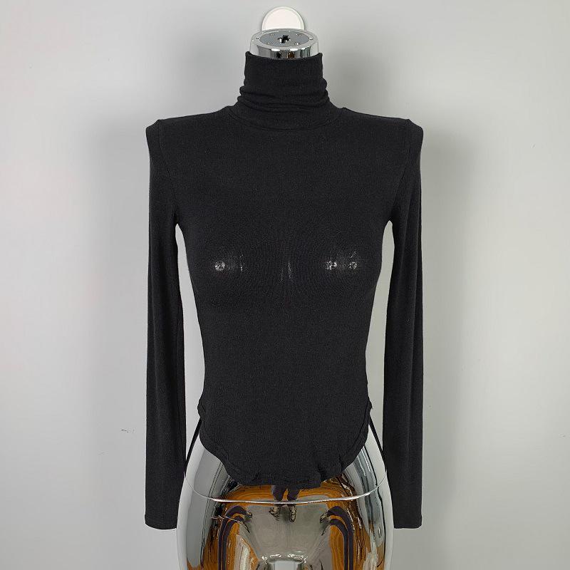 Korean Sexy Bust-Enhancing High Neck Slimming Long Sleeve T-shirt for Women