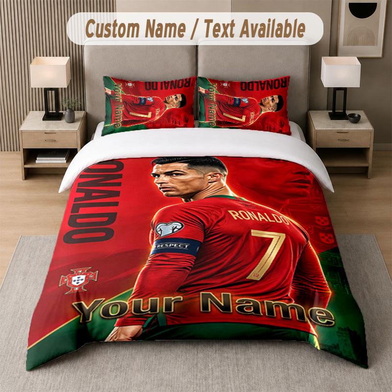 Custom Bedding Set Cristiano Ronaldo Pattern, Print Name Text 1 Duvet Cover Plus 2 Pillowcases Home Textile