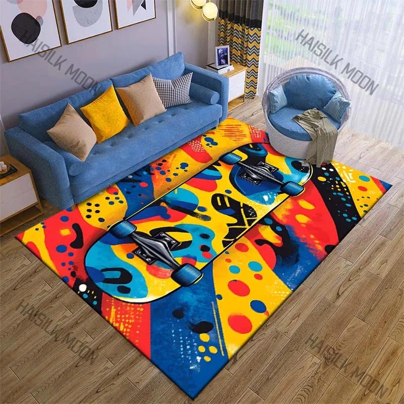 Colorful Skateboard Print Carpet Non-slip Mat for Living Room Bedroom Sofa Decor Home Area Rug Game Room Rugs