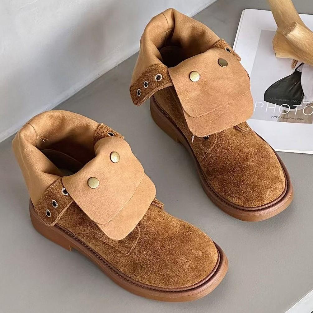 Khaki Short Boots Women's Frosted Martin Boots Women's New Flat-bottomed Thick-soled Autumn and Winter Boots Women's