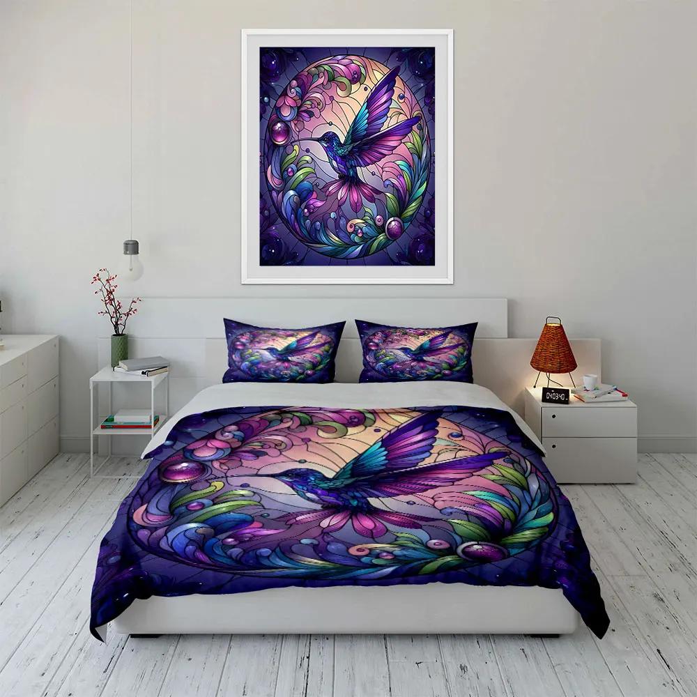 "Hummingbird Stained Glass Decor Set" Soft Comfortable Duvet Cover Bedding Set Included 1*Duvet Cover & 2*Pillowcases Gift