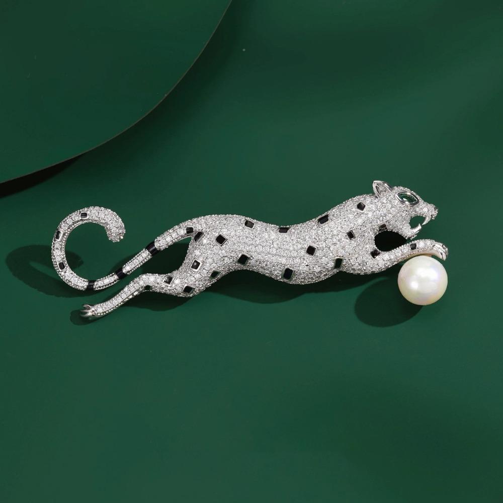 Full Rhinestone Leopard Brooches Gold Silver Leopard Brooch Pins Animal Brooches  Business Suit