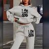 Set di pantaloni della tuta e maglione in pile di marca trendy europea e americana, nuova tuta da donna con felpa con cappuccio e stampa di lettere