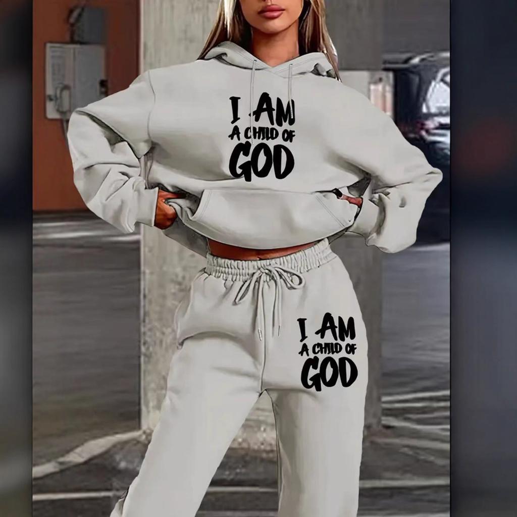 European and American trendy brand fleece sweater sweatpants set, new women's clothing letter printing hoodie women's suit
