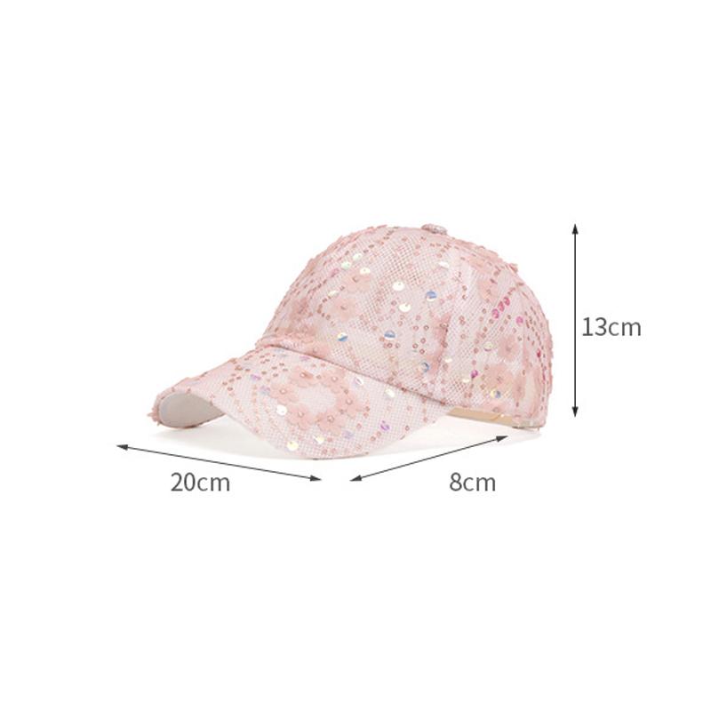 Netz Atmungsaktive Kappe Damen Sommerkappe Pailletten Sonnenschutz Sonnenhut Floral Baseballkappe