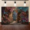 Dreamy Fairy Tale Forest Background, Natural Jungle Forest Wonderland Magic House, Children Birthday Party Photography Backdrop