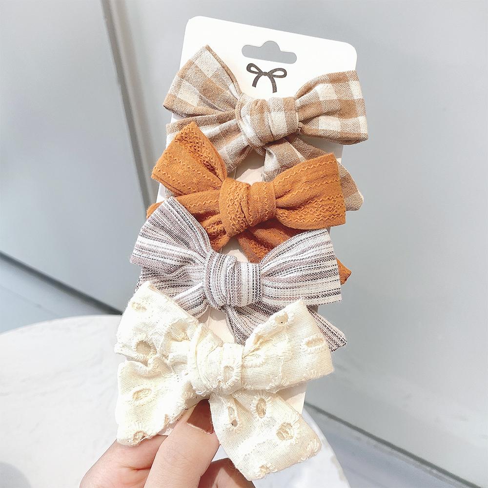 4Pcs/Set Sweet Print Bowknot Hair Clips For Cute Baby Girls Cotton Bows Hairpin Barrette New Headwear Kids Hair Accessories Gift