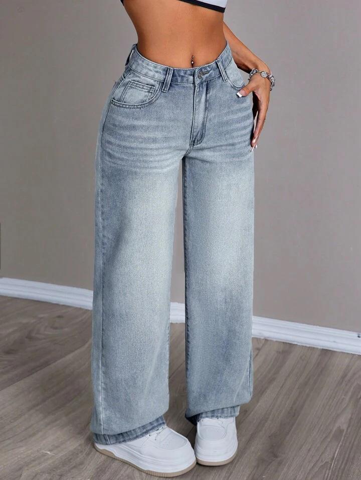 High Waist Straight Jeans Damen Locker Lässig Denim Hose Tägliche Straßenhose