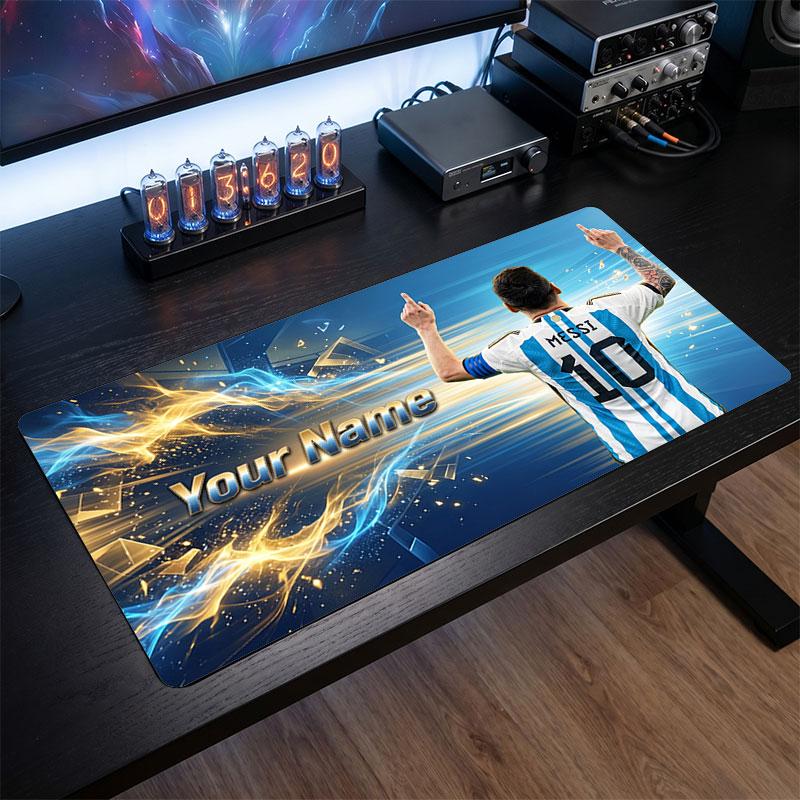 Tappetino per Mouse Grande Personalizzato Lionel Messi, Stampa Testo Nome Personalizzato, Tappetino da Scrivania Antiscivolo con Logo Calcio, Regalo per Gamer