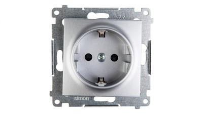 Simon 54 Single Socket Schuko Z/U 16A Ip20 With Track Shutter, Quick Connectors, Matt Silver Dgsz1Cz.01/43