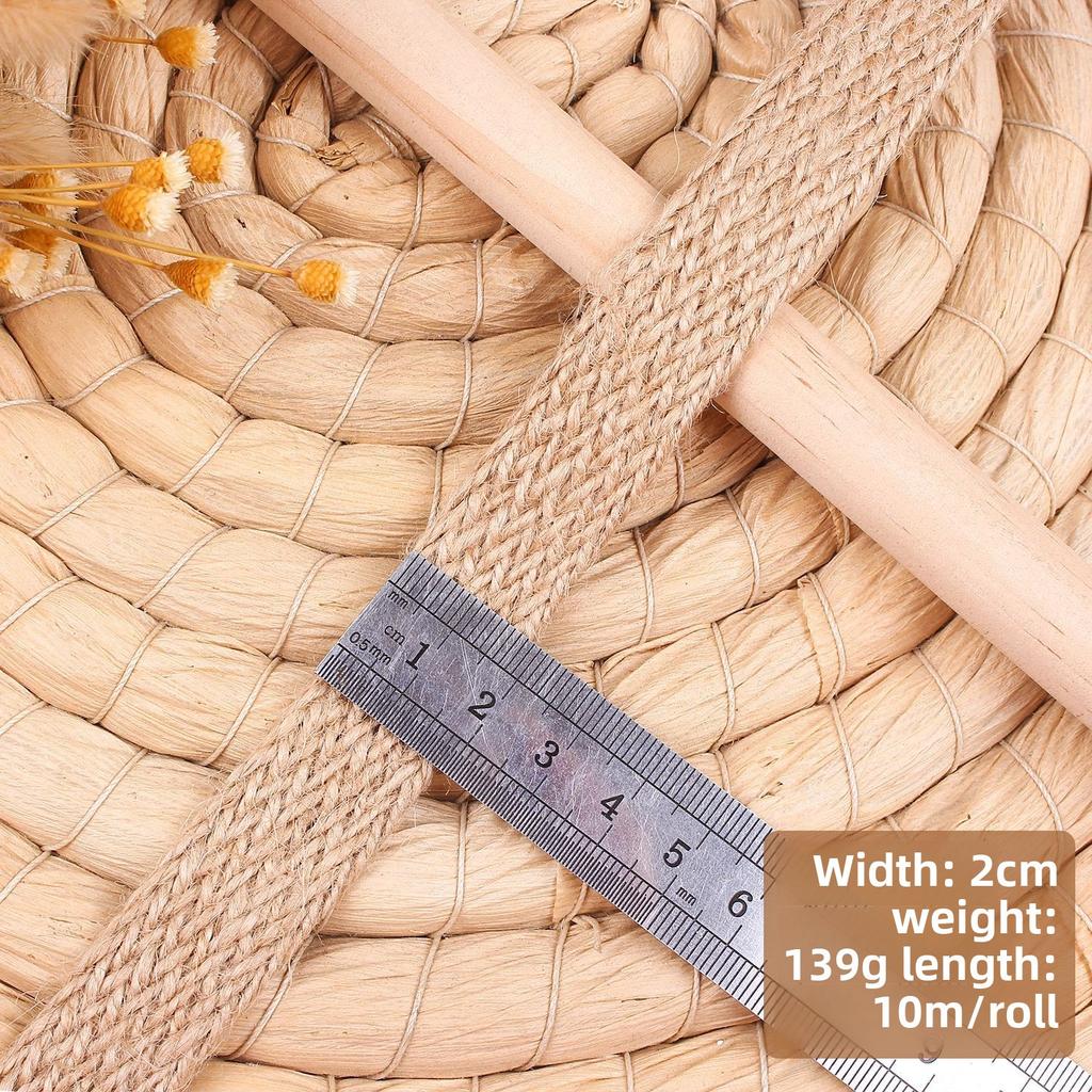 10M Nature Jute Braided Ribbon Flat Burlap Twine Hemp Cords DIY Crafts Wedding Party Decoration Sewing Vintage Ribbon Rope Craft